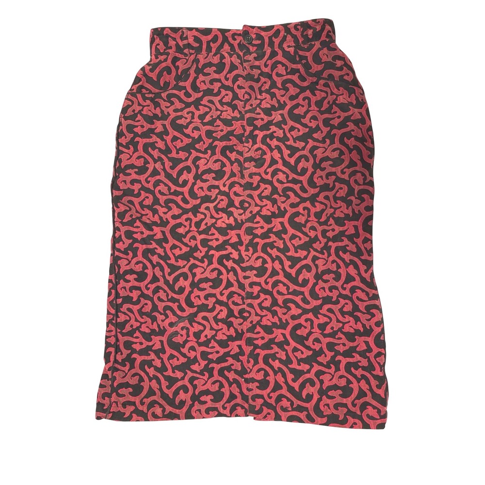 In-Wear Kirsten Teisner Vintage Red Black Corduroy Pencil Skirt 10 goth punk 27"